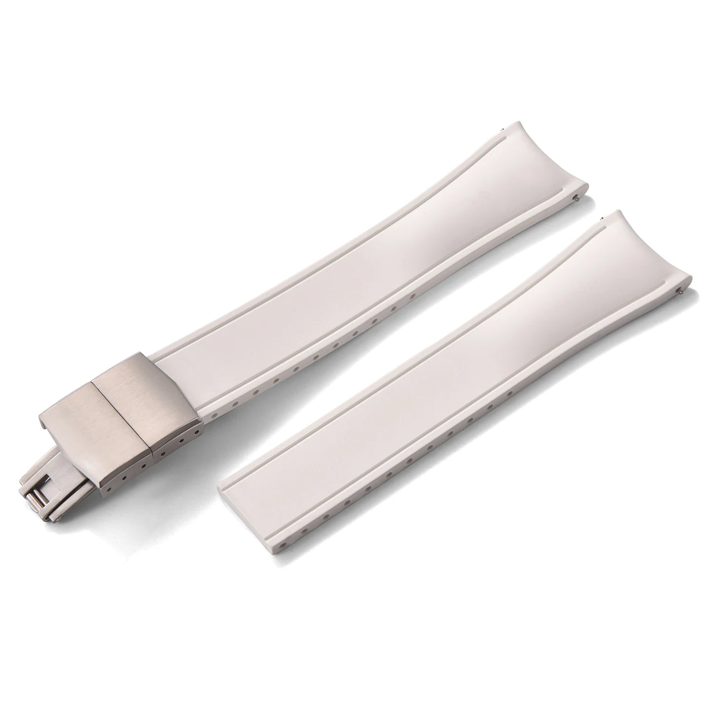 Curved Smooth Cut to Size FKM Rubber Strap - White 20mm / 22mm