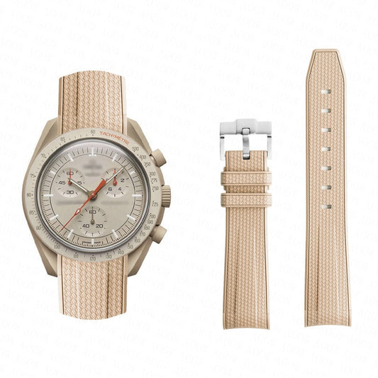 Curved End Rubber Textured Strap for MoonSwatch/Speedmaster - Beige