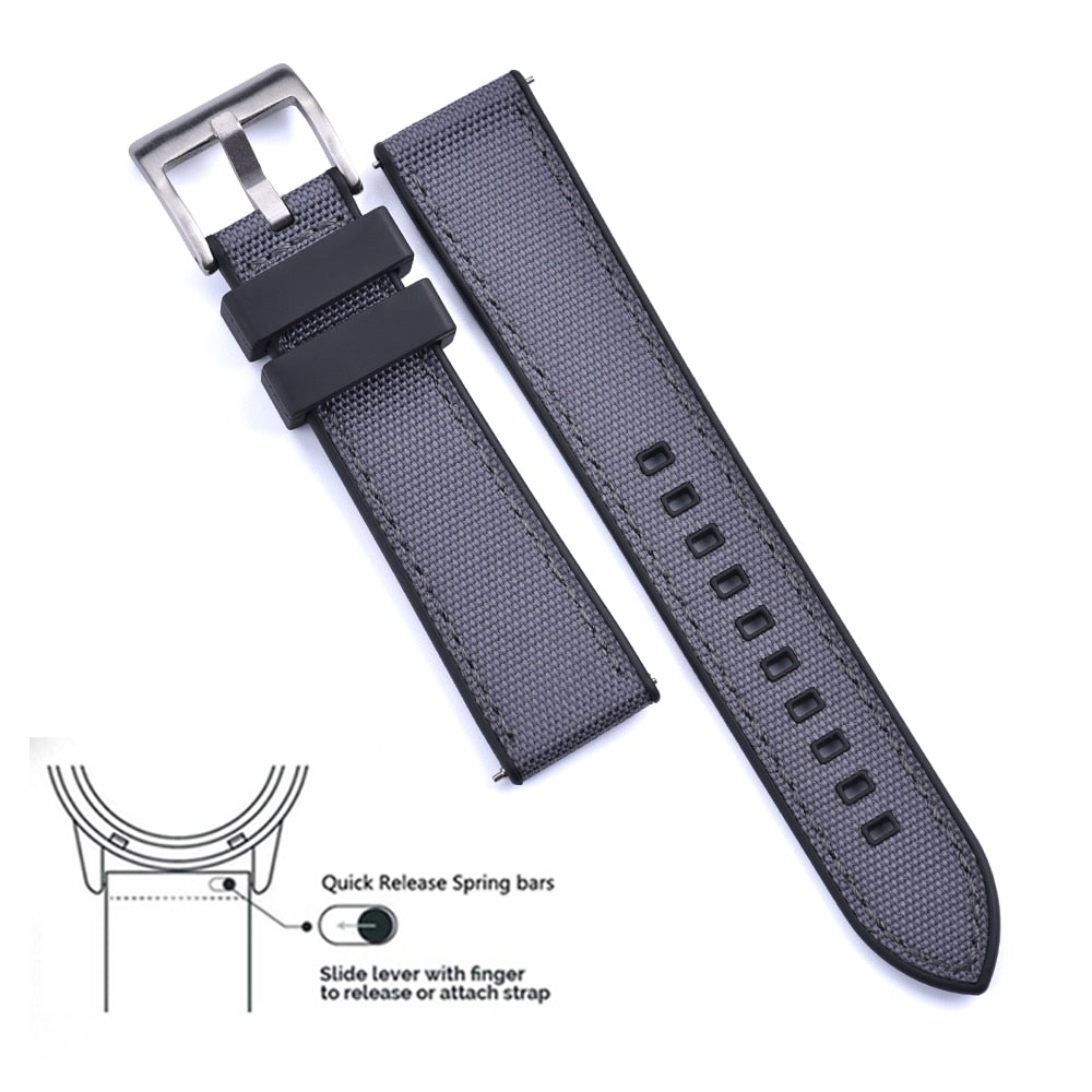 Hybrid Rubber x Canvas Universal Watch Strap - Grey + Black / 20mm / 22mm