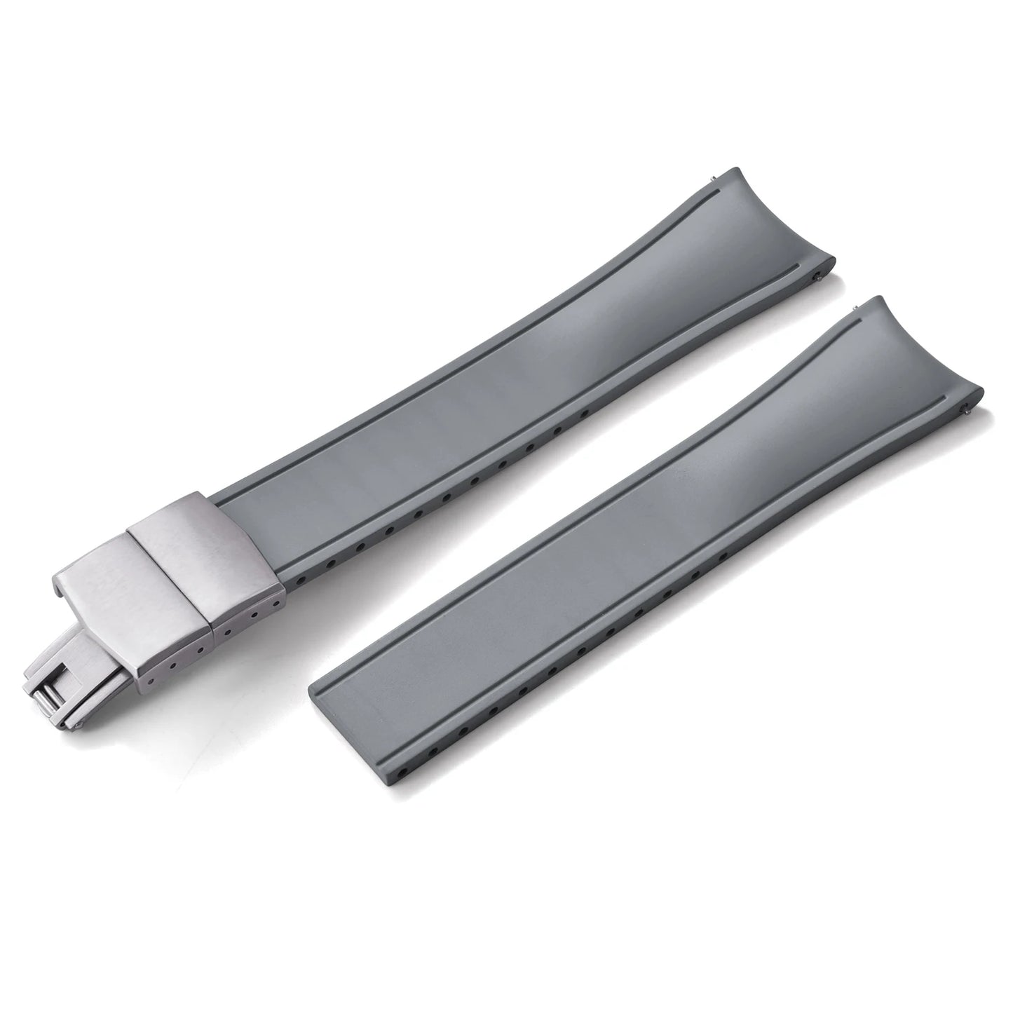 Curved Smooth Cut to Size FKM Rubber Strap - Gray 20mm / 22mm
