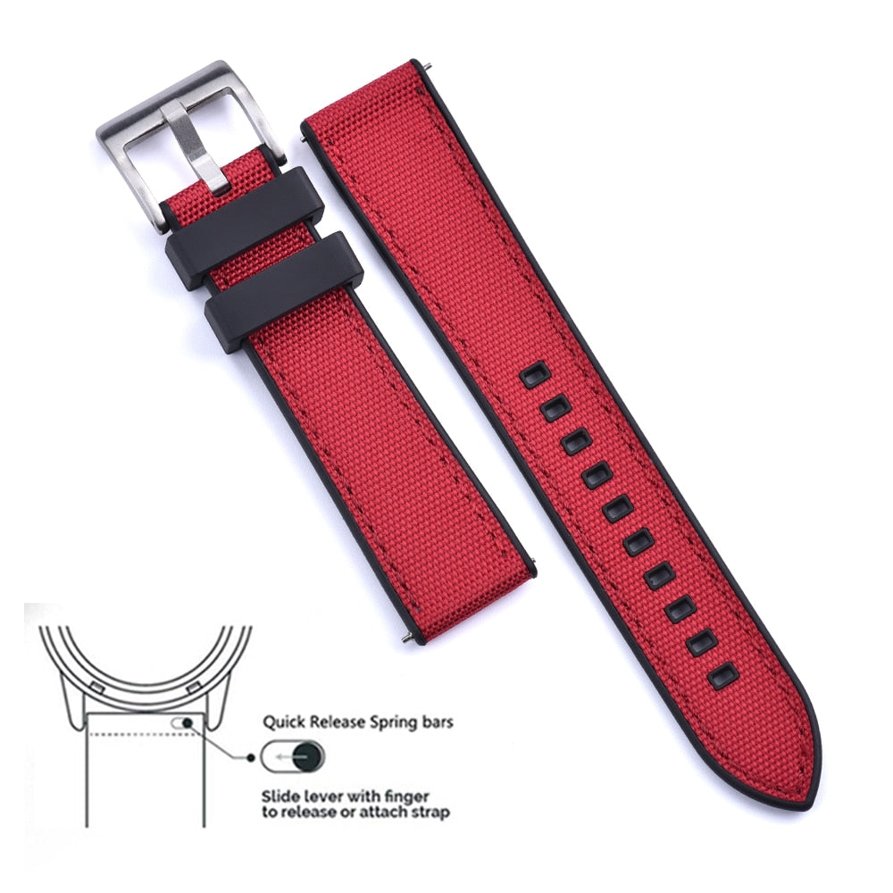 Hybrid Rubber x Canvas Universal Watch Strap - Black + Red / 20mm / 22mm