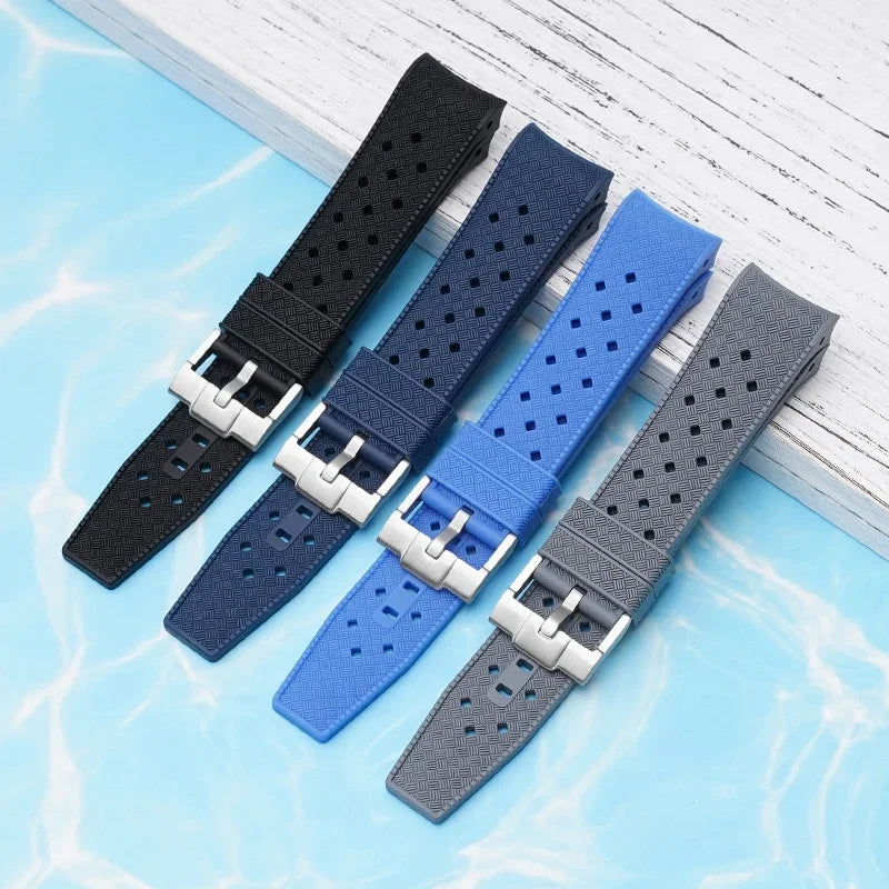 Textured Curved Rubber Watch Strap for Swatch X Blancpain - Gray