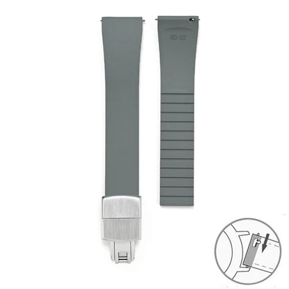 Smooth Cut to Size FKM Rubber Strap - Gray 18mm / 19mm / 20mm / 21mm / 22mm