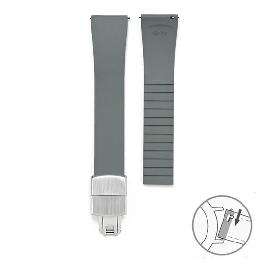 Smooth Cut to Size FKM Rubber Strap - Gray 18mm / 19mm / 20mm / 21mm / 22mm