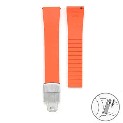 Smooth Cut to Size FKM Rubber Strap - Orange 18mm / 19mm / 20mm / 21mm / 22mm