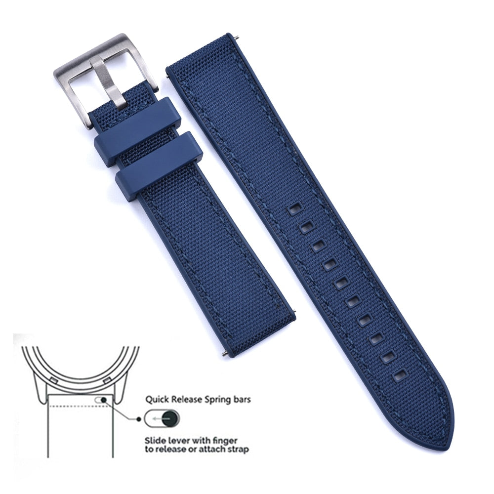 Hybrid Rubber x Canvas Universal Watch Strap - Blue + Blue / 20mm / 22mm