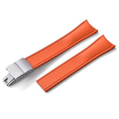 Curved Smooth Cut to Size FKM Rubber Strap - Orange 20mm / 22mm