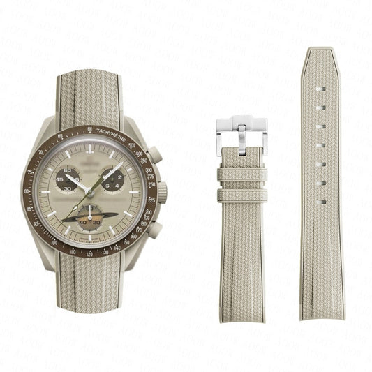 Curved End Rubber Textured Strap for MoonSwatch/Speedmaster - Khaki