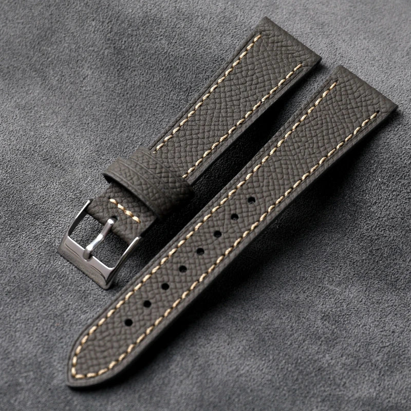 Heritage Epsom Calfskin Leather Strap - Gray / 18mm / 19mm / 20mm / 21mm / 22mm