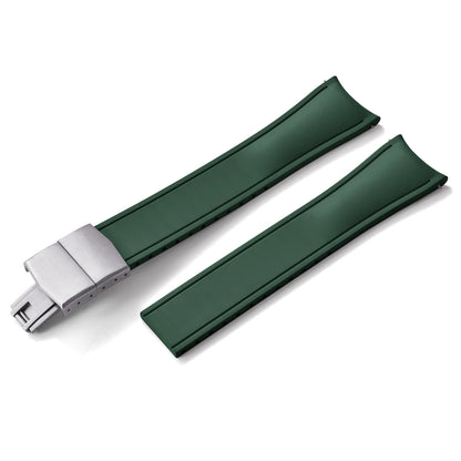 Curved Smooth Cut to Size FKM Rubber Strap - Green 20mm / 22mm