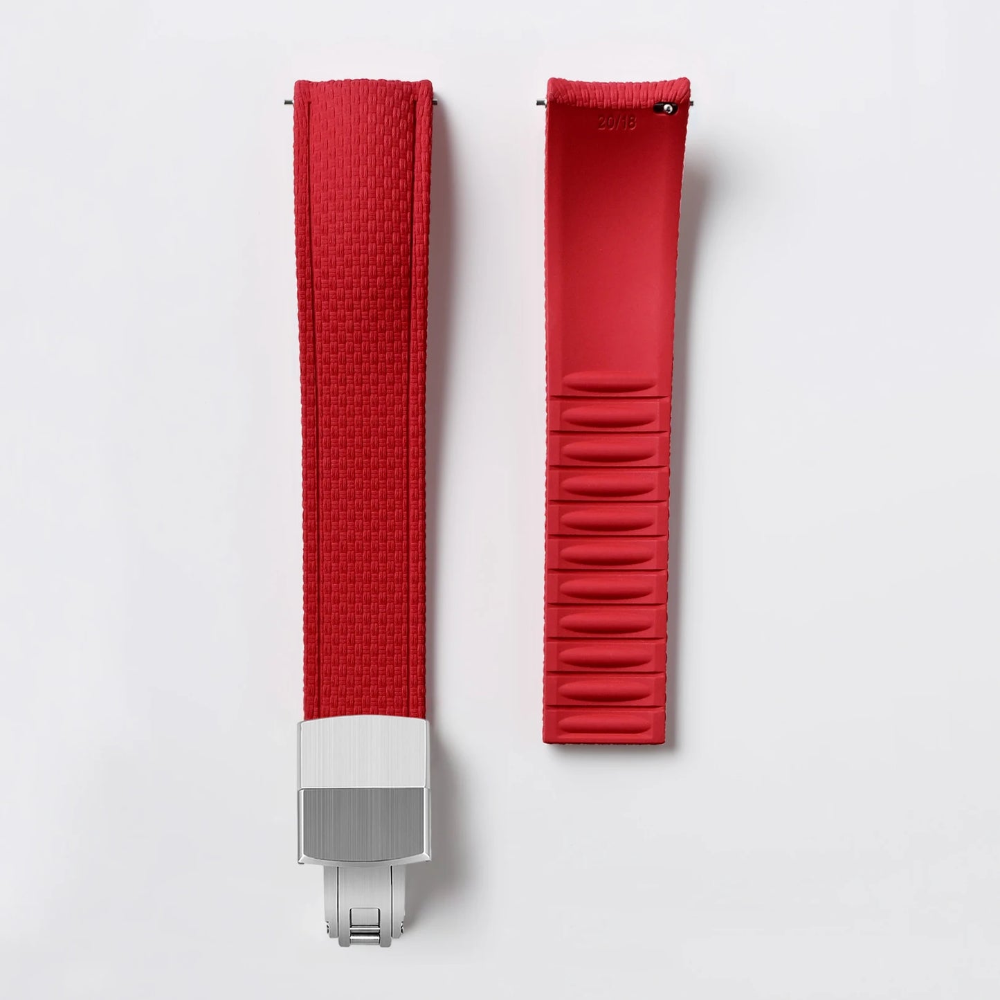 Loom Curved End Cut to Size FKM Rubber Strap - Red 18mm / 19mm / 20mm / 21mm / 22mm / 24mm