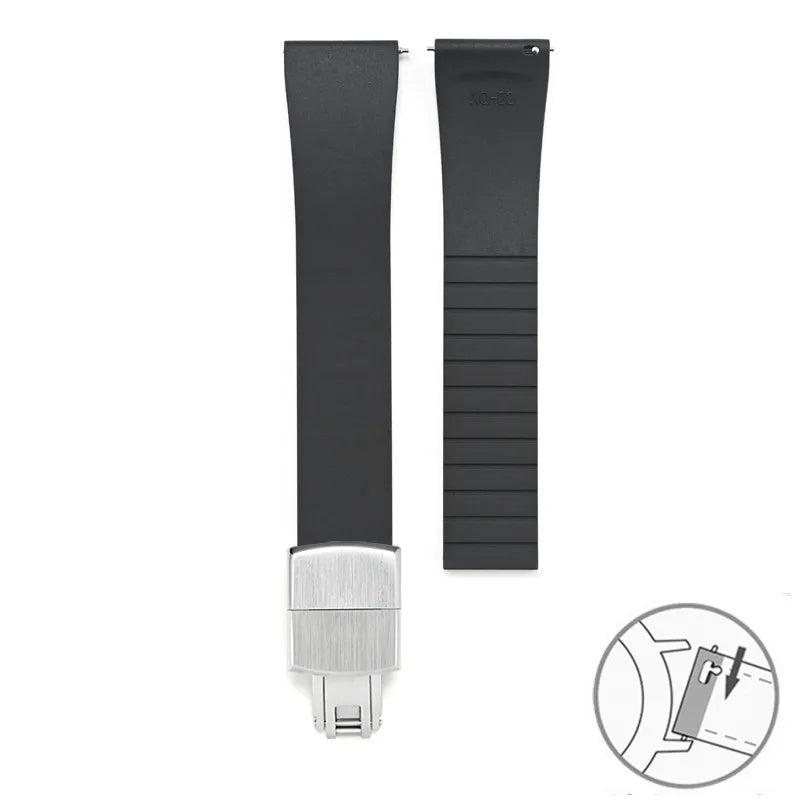 Smooth Cut to Size FKM Rubber Strap - Black 18mm / 19mm / 20mm / 21mm / 22mm