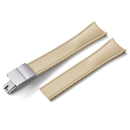 Curved Smooth Cut to Size FKM Rubber Strap - Khaki 20mm / 22mm