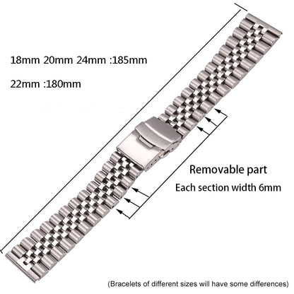 Stainless Steel J-Style Universal Watch Bracelet / 18mm / 20mm / 22mm / 24mm