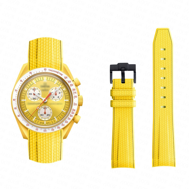 Curved End Rubber Textured Strap for MoonSwatch/Speedmaster - Yellow