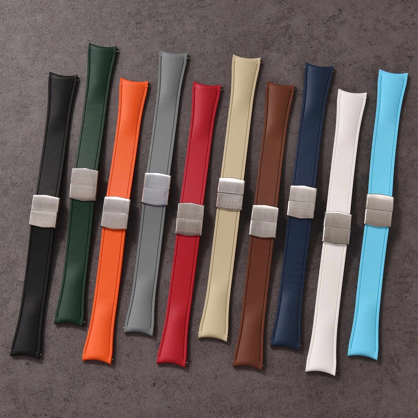 Curved Smooth Cut to Size FKM Rubber Strap - Gray 20mm / 22mm