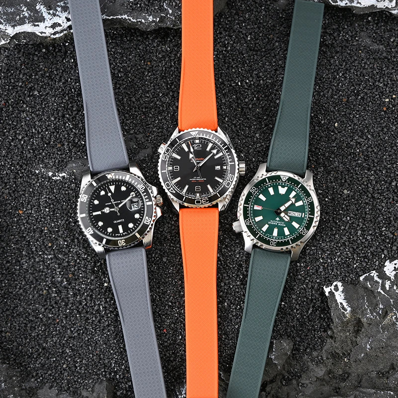 Crosshatch Cut to Size FKM Rubber Strap - Blue 18mm / 19mm / 20mm / 21mm / 22mm