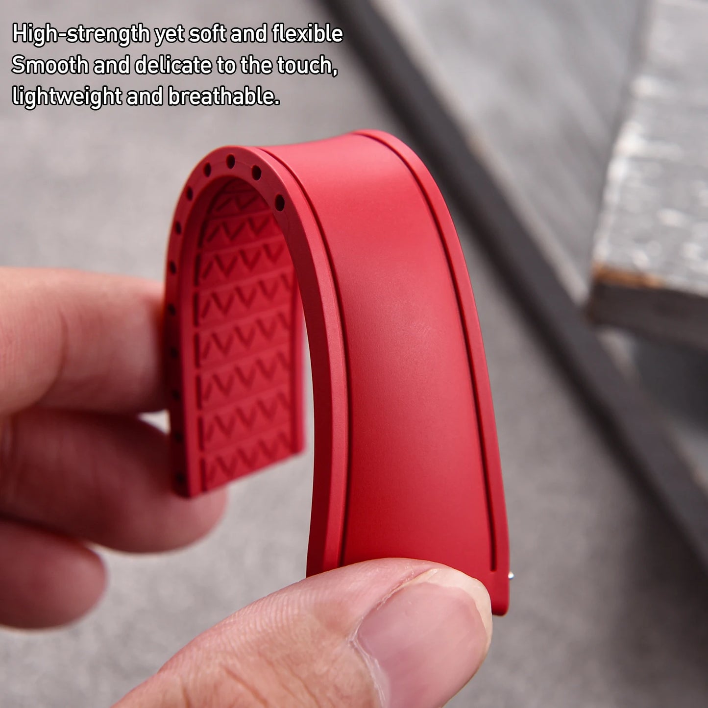 Curved Smooth Cut to Size FKM Rubber Strap - Gray 20mm / 22mm