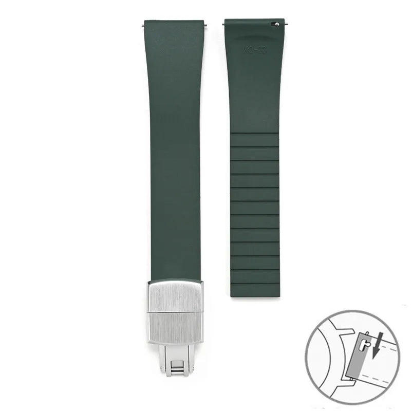 Smooth Cut to Size FKM Rubber Strap - Green 18mm / 19mm / 20mm / 21mm / 22mm