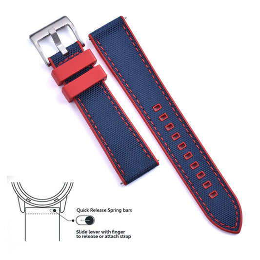 Hybrid Rubber x Canvas Universal Watch Strap - Red + Blue / 20mm / 22mm