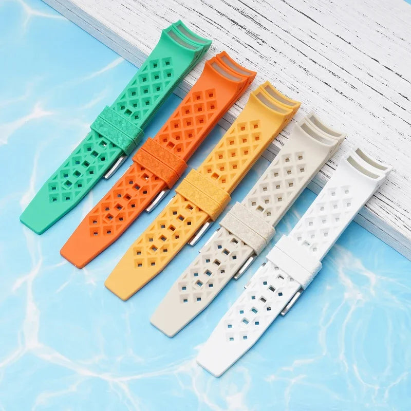 Textured Curved Rubber Watch Strap for Swatch X Blancpain - Yellow