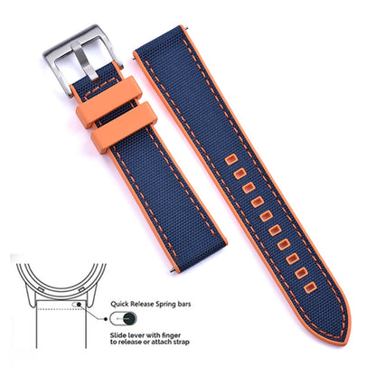 Hybrid Rubber x Canvas Universal Watch Strap - Orange + Blue / 20mm / 22mm