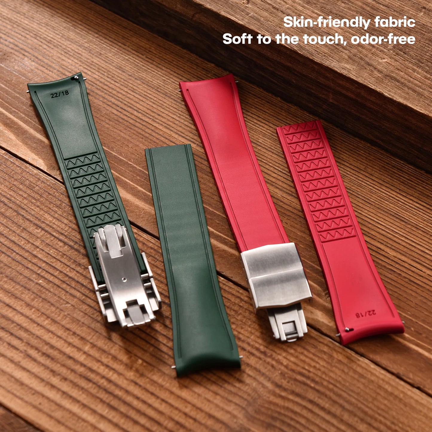 Curved Smooth Cut to Size FKM Rubber Strap - Gray 20mm / 22mm