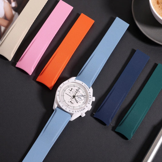 Textile Curved Cut to Size FKM Rubber Strap - Blue 20mm / 21mm / 22mm