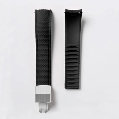 Loom Curved End Cut to Size FKM Rubber Strap - Black 18mm / 19mm / 20mm / 21mm / 22mm / 24mm