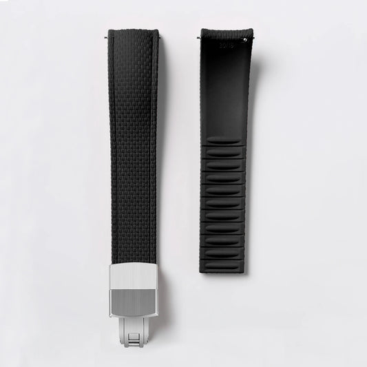 Loom Curved End Cut to Size FKM Rubber Strap - Black 18mm / 19mm / 20mm / 21mm / 22mm / 24mm