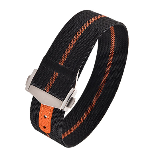 Executive Deployant Clasp Nylon Strap - Black Orange / 18mm / 20mm / 22mm