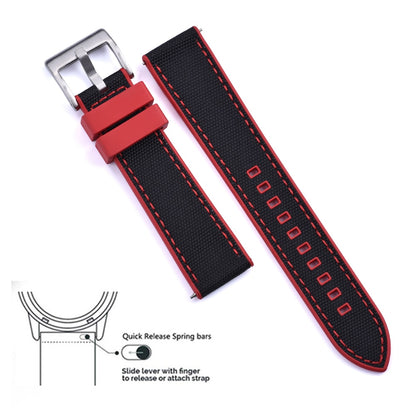 Hybrid Rubber x Canvas Universal Watch Strap - Red+ Black / 20mm / 22mm