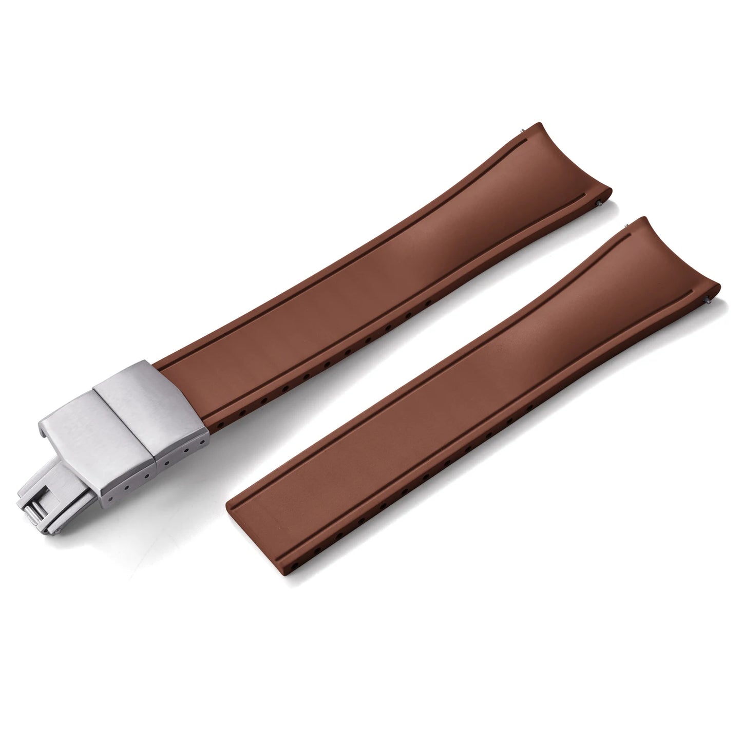 Curved Smooth Cut to Size FKM Rubber Strap - Brown 20mm / 22mm