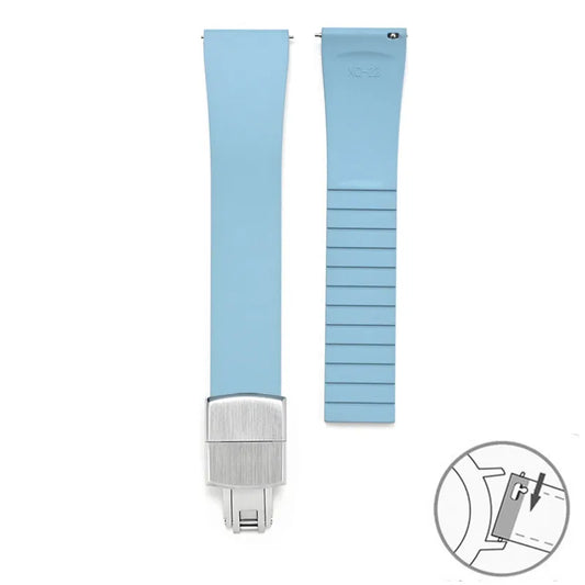 Smooth Cut to Size FKM Rubber Strap - Light Blue 18mm / 19mm / 20mm / 21mm / 22mm