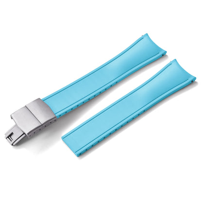 Curved Smooth Cut to Size FKM Rubber Strap - Light Blue 20mm / 22mm