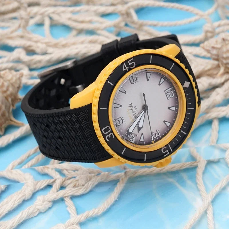 Textured Curved Rubber Watch Strap for Swatch X Blancpain - Yellow
