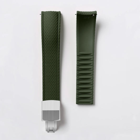 Loom Curved End Cut to Size FKM Rubber Strap - Green 18mm / 19mm / 20mm / 21mm / 22mm / 24mm