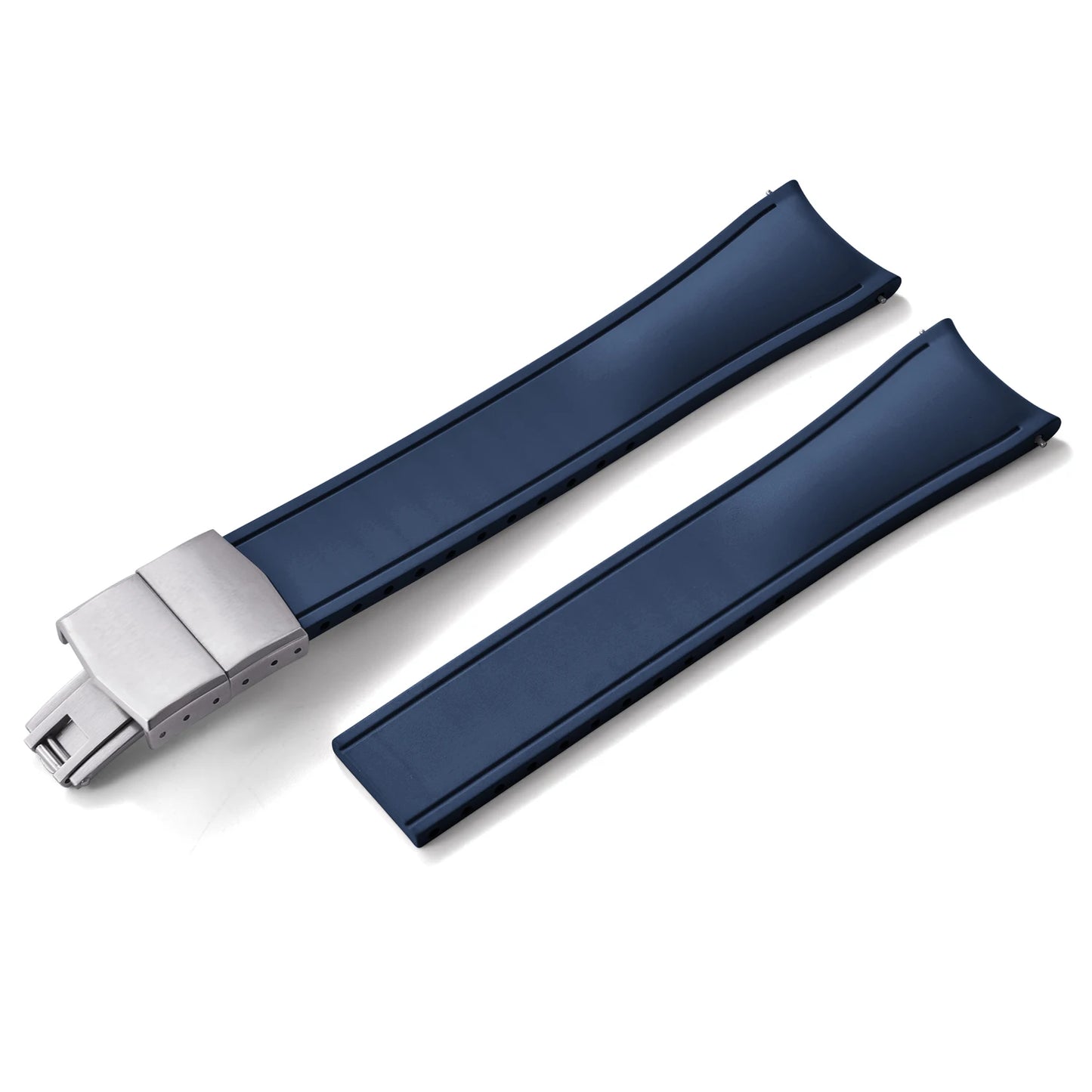 Curved Smooth Cut to Size FKM Rubber Strap - Blue 20mm / 22mm