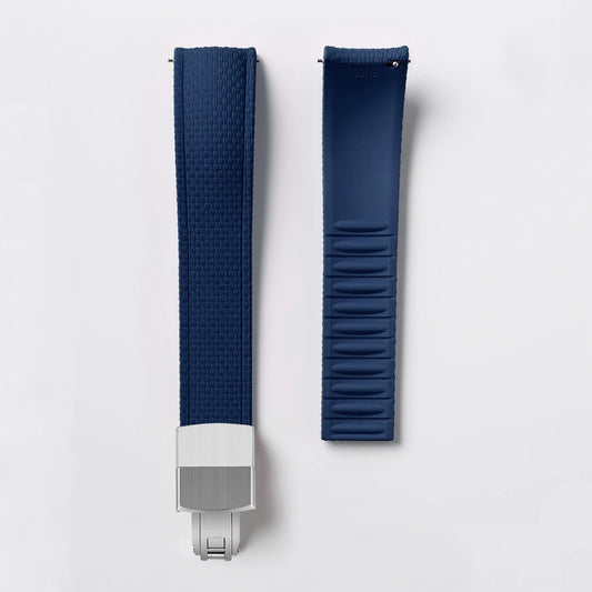 Loom Curved End Cut to Size FKM Rubber Strap - Blue 18mm / 19mm / 20mm / 21mm / 22mm / 24mm
