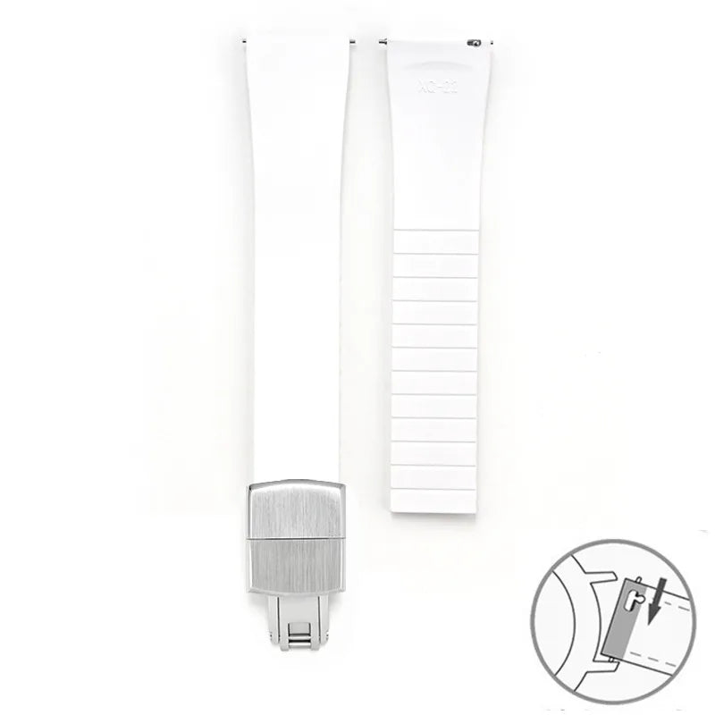 Smooth Cut to Size FKM Rubber Strap - White 18mm / 19mm / 20mm / 21mm / 22mm