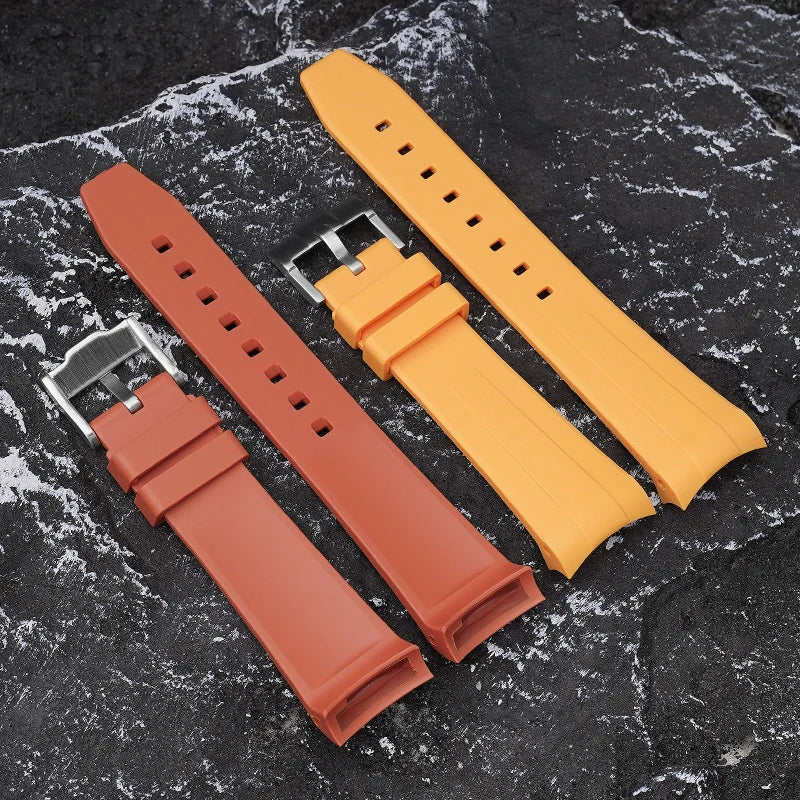 Curved Rubber Watch Strap for Swatch X Blancpain - Brown