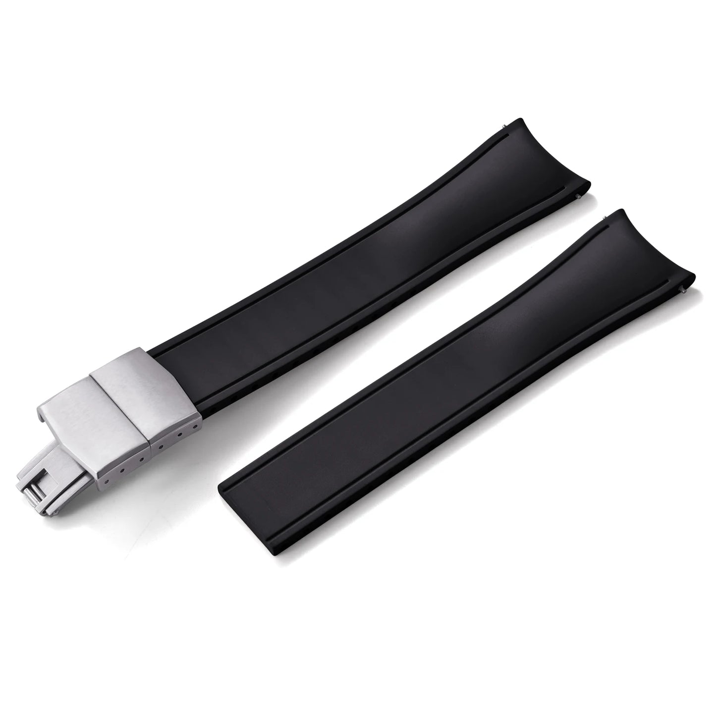 Curved Smooth Cut to Size FKM Rubber Strap - Black 20mm / 22mm