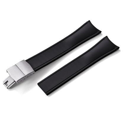 Curved Smooth Cut to Size FKM Rubber Strap - Black 20mm / 22mm