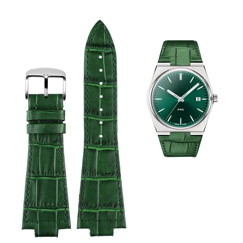 Alligator Leather Style Strap For Tissot PRX (40mm) - Green