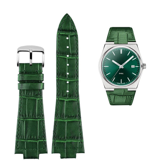 Alligator Leather Style Strap For Tissot PRX (40mm) - Green