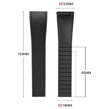 Crosshatch Cut to Size FKM Rubber Strap - Blue 18mm / 19mm / 20mm / 21mm / 22mm