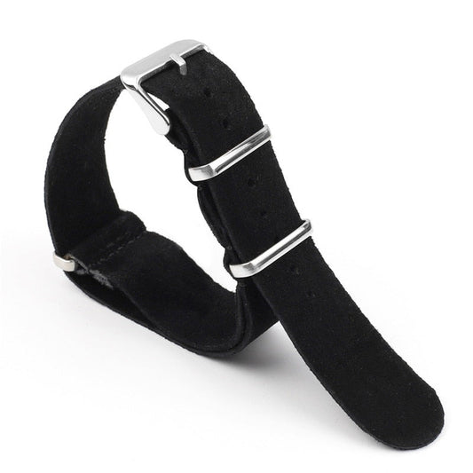 Suede Leather Universal Single Piece Strap - Black / 18mm / 20mm / 22mm