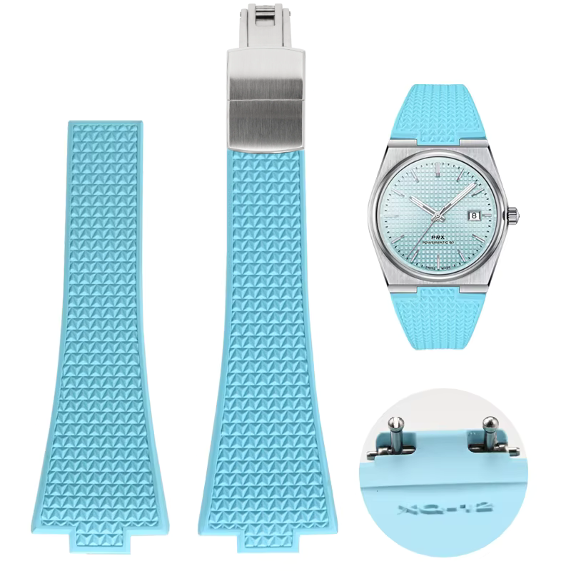 Premium FKM Rubber Strap with Butterfly Clasp For Tissot PRX (40/35mm) - Sky Blue