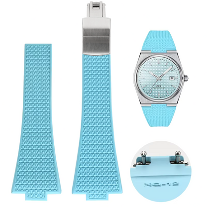 Premium FKM Rubber Strap with Butterfly Clasp For Tissot PRX (40/35mm) - Sky Blue