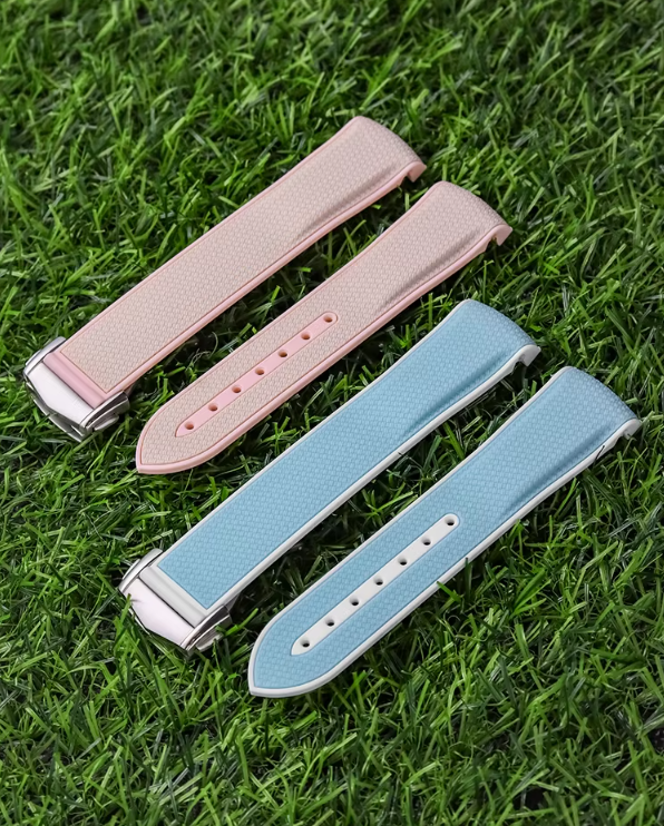 Curved End Rubber Folding Clasp Strap For Omega X Swatch MoonSwatch - Pink